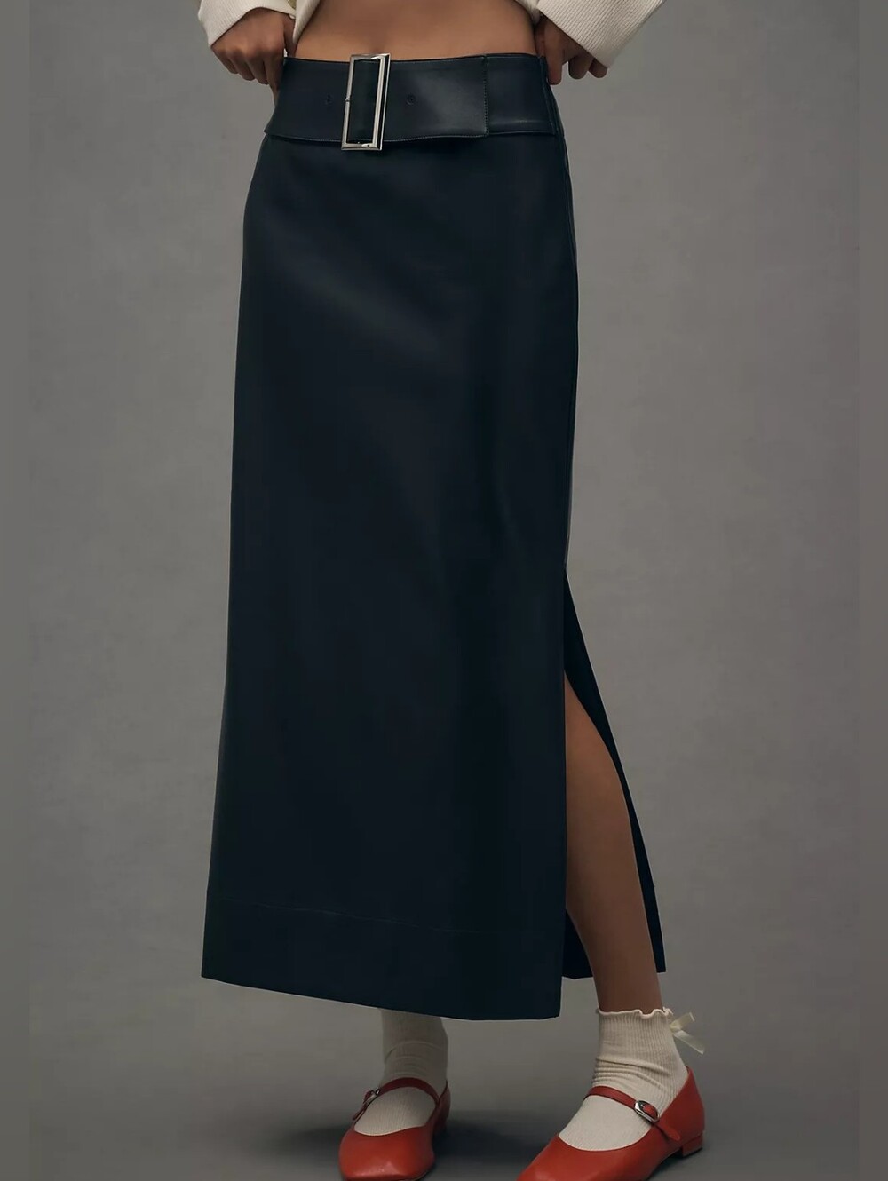 Anthropologie Faux Leather Belted Skirt